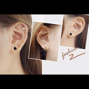 Rose Gold 925 Sterling Silver Black Dot Earring